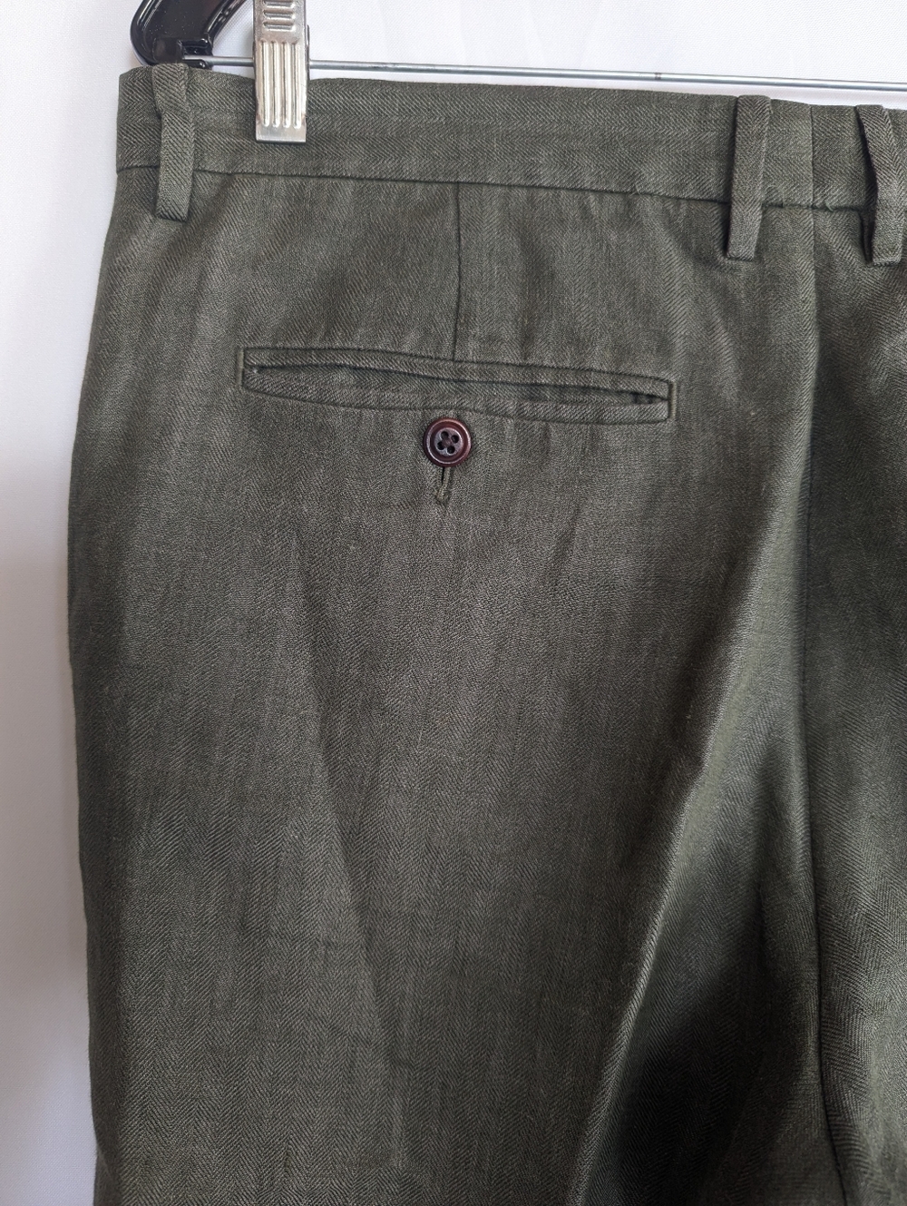 Men's J. Crew Bowery W34/L29 Slim Pants Irish Linen Olive Green - Picture 9 of 11